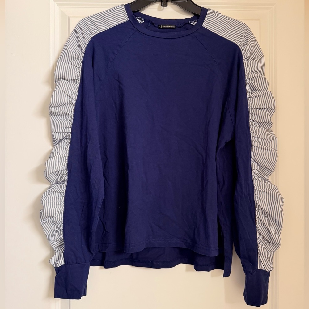 Navy and Striped Long Sleeve Shirt